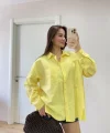 Poplin Kadın Yakalı Yandan Yırtmaçlı Arka Pens Detaylı Gömlek - Sarı