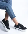 PRAG Bağcıklı Ortopedik Taban Desenli Kadın Sneaker Spor Ayakkabı  CBT - Siyah
