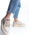PRAG Bağcıklı Ortopedik Taban Desenli Kadın Sneaker Spor Ayakkabı  CKT - Krem