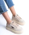 PRAG Bağcıklı Ortopedik Taban Desenli Kadın Sneaker Spor Ayakkabı  CKT - Krem
