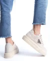 PRAG Bağcıklı Ortopedik Taban Desenli Kadın Sneaker Spor Ayakkabı  CKT - Krem