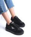 PRAG Bağcıklı Ortopedik Taban Desenli Kadın Sneaker Spor Ayakkabı  CST - Siyah