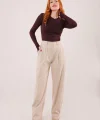 Premium odel Oturtmalı Krem Pantolon