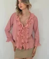 Pudra Yakası Volanlı Gömlek