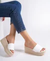 REINA Dolgu Topuklu Ortopedik Taban Hasır Görünümlü Kadın Terlik CKT - Beyaz