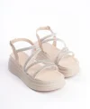 RILEY İnce Tokalı Taşlı Şeritli Ortopedik Taban Kadın Sandalet  CKT - Krem