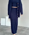 Saç Örgülü Üçlü Takım  Lacivert