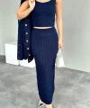 Saç Örgülü Üçlü Takım  Lacivert