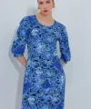 Saks Gül Desenli Midi Elbise 2477