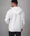 Samuray Kapşonlu ZIP Fermuarlı Çift Kapşonlu Nakışlı SweatShirt- Beyaz