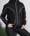 Samuray Kapşonlu ZIP Fermuarlı Çift Kapşonlu Reflektörlü SweatShirt - Siyah