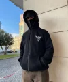 Samuray kapüşonlu ZIP Fermuarlı kapüşonlu SweatShirt - Siyah
