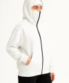 Samuray Ninja Çift Kapşonlu ZIP Fermuarlı Kanguru Çepli Hoodie Maske Detaylı Swetshirt - Beyaz