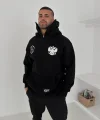 Samuray Ninja Çift Kapşonlu ZIP Fermuarlı Kanguru Çepli Tam Fermuarlı Hoodie ön Ve Arka Baskılı Maske Detaylı Swetshirt - Siyah