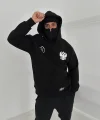 Samuray Ninja Çift Kapşonlu ZIP Fermuarlı Kanguru Çepli Tam Fermuarlı Hoodie ön ve Arka Baskılı Maske Detaylı Swetshirt - Siyah