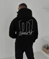 Samuray Ninja Çift Kapşonlu ZIP Fermuarlı Kanguru Çepli Tam Fermuarlı Hoodie ön ve Arka Baskılı Maske Detaylı Swetshirt - Siyah