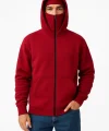 Samuray Ninja Çift Kapşonlu ZIP Fermuarlı Kanguru Çepli Tam Fermuarlı Hoodie Swetshirt - Kırmızı