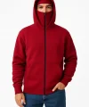 Samuray Ninja Çift Kapşonlu ZIP Fermuarlı Kanguru Çepli Tam Fermuarlı Hoodie Swetshirt - Kırmızı