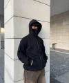 Samuray Ninja Çift Kapşonlu ZIP Fermuarlı Kanguru Çepli Tam Fermuarlı Hoodie Swetshirt - Siyah