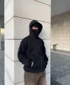Samuray Ninja Çift Kapşonlu ZIP Fermuarlı Kanguru Çepli Tam Fermuarlı Hoodie Swetshirt - Siyah