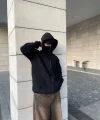 Samuray Ninja Çift Kapşonlu ZIP Fermuarlı Kanguru Çepli Tam Fermuarlı Hoodie Swetshirt - Siyah