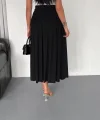 Sandy Uzun Beli Lastikli Yüksel Bel Etek Yazlık - Siyah