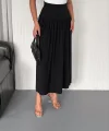 Sandy Uzun Beli Lastikli Yüksel Bel Etek Yazlık - Siyah