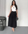 Sandy Uzun Yüksel Bel Etek - Siyah