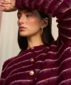 Şardonlu İnce Çizgili Hırka - Bordo-Vanilya