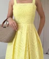 Sarı Askılı Aparatlı Brode Elbise