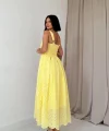 Sarı Askılı Aparatlı Brode Elbise