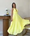 Sarı Askılı Keten Elbise