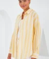 Sarı Beyaz Çizgili Oversize Keten Gömlek 20251