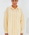 Sarı Beyaz Çizgili Oversize Keten Gömlek 20251