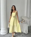 Sarı Kuplu Uzun Elbise