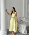 Sarı Kuplu Uzun Elbise