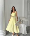 Sarı Kuplu Uzun Elbise