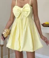 Sarı Önü Fiyonklu Askılı Elbise