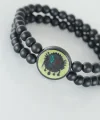 Sarı Renkli Metal Üzerine Osmanlı Arma Figürlü Siyah Renk Çift Sıra Doğal Taş Erkek Bileklik