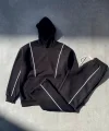 Şeritli Üç İplik Kapşonlu Eşofman Takım  iyah