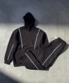 Şeritli Üç İplik Kapüşonlu Eşofman Takım - Siyah