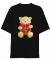 Sevgililer Günü İçin Özel Tasarım I Love You Ayı Baskılı T-shirt - Siyah