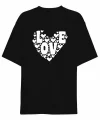 Sevgililer Günü İçin Özel Tasarım Love Kalp Baskılı T-shirt - Siyah