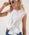 Sıfır Kol Önü Bağlamalı Gömlek 20340 - Beyaz