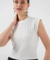 Sıfır Kol Taşlı Bluz 931 - Beyaz