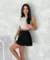 Şık Pileli Yazlık Mini Etekli Kot- Siyah