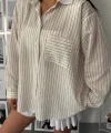 SİMLİ ÇİZGİLİ VUAL GÖMLEK - Bej