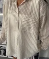 SİMLİ ÇİZGİLİ VUAL GÖMLEK - Bej