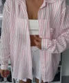 SİMLİ ÇİZGİLİ VUAL GÖMLEK - Pembe