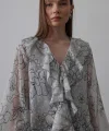 Simli Fırfırlı Gömlek - Gri